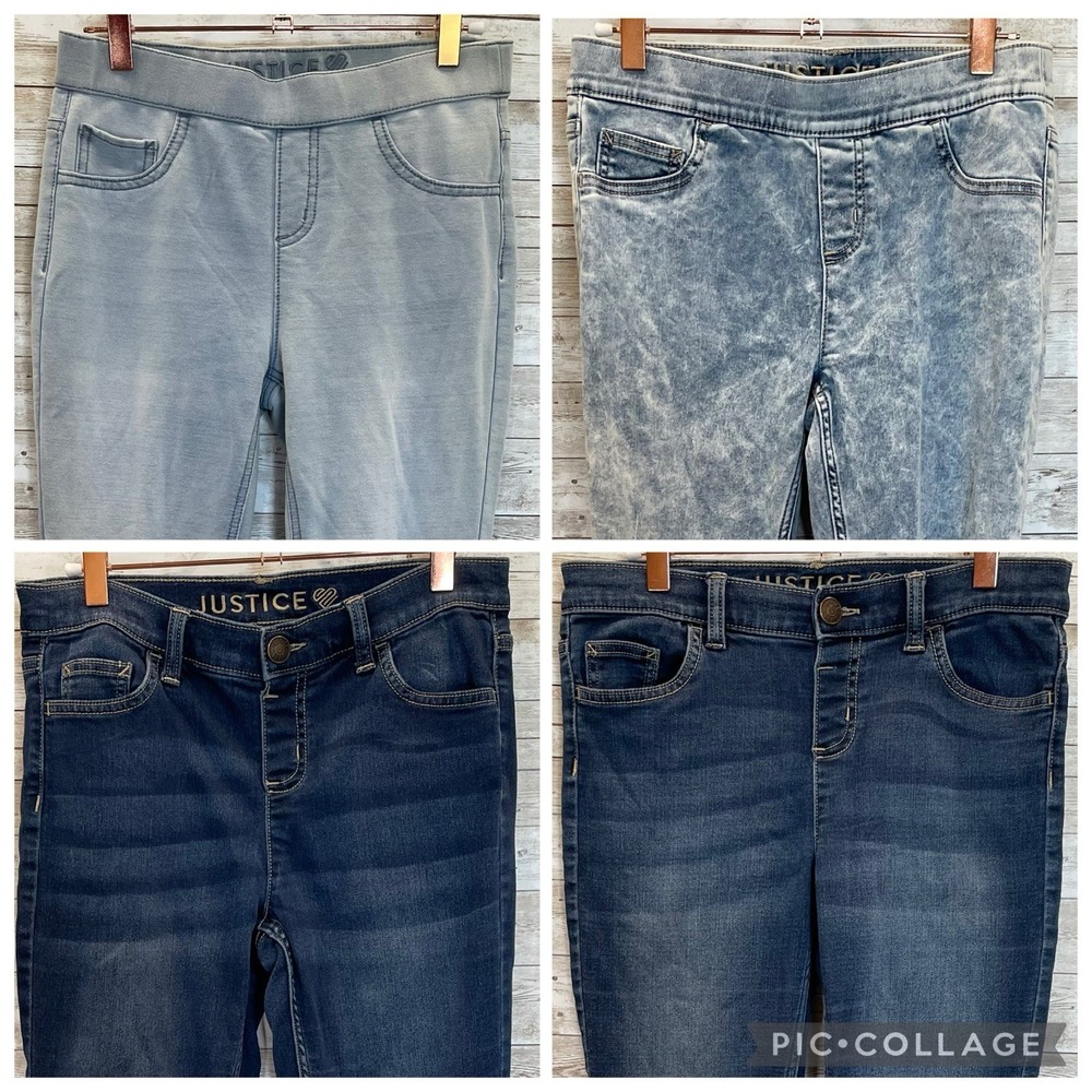 Lot of 4 Justice Girls 16 Jeans Skinny Stretch Jeggings Leggings Blue Acid Wash